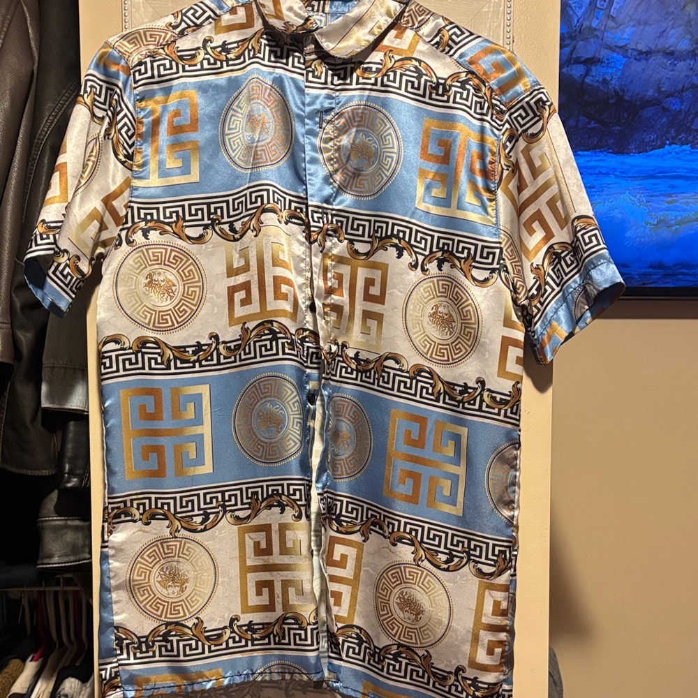 Stylish Blue and Gold Men's Shirt